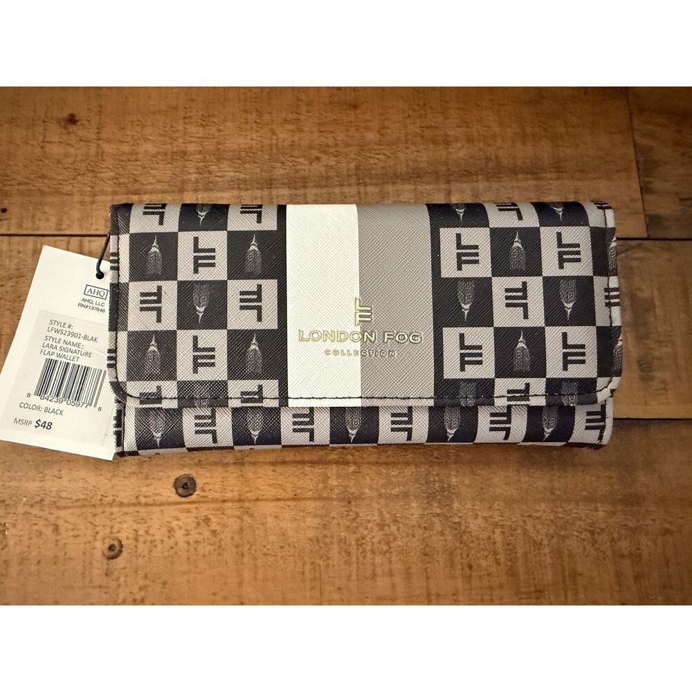 London Fog Wallet Women's Lara Signature Flap Checkered Faux Leather New